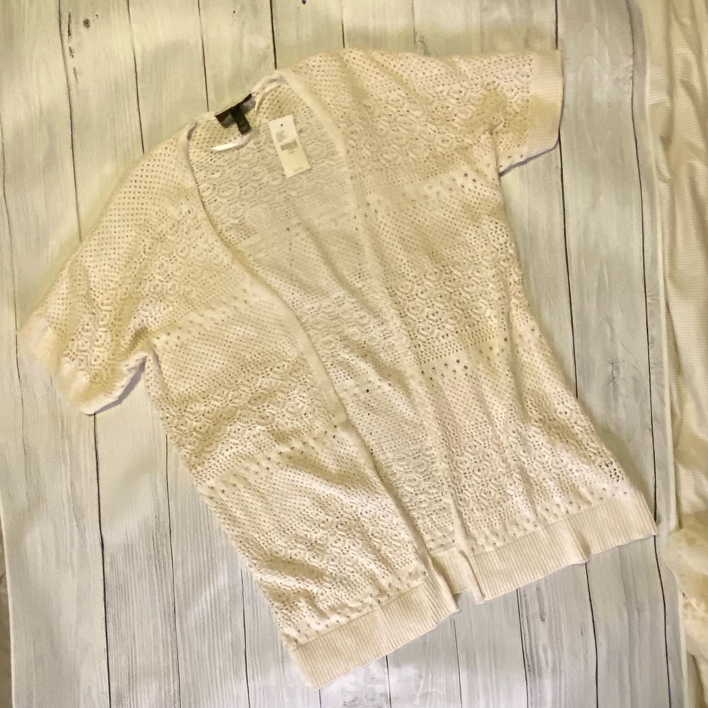NWT Lane Bryant  Ivory Cricheted Open Sweater Size 14/16